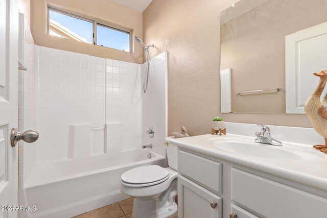 full bathroom featuring vanity, toilet, shower / bathing tub combination, and tile patterned floors