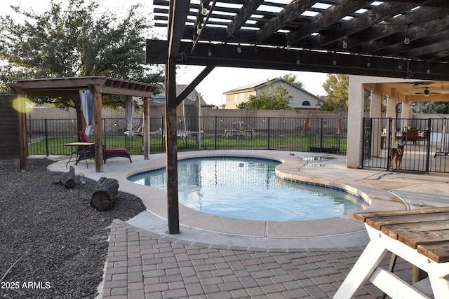 view of pool featuring a pergola and a patio