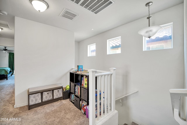 bedroom with a nursery area and carpet