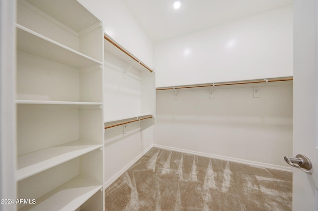 spacious closet featuring light carpet