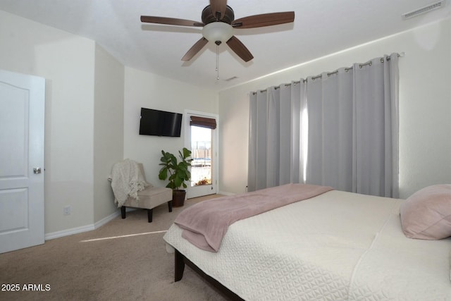 bedroom featuring carpet floors and ceiling fan