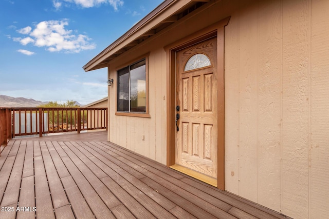 deck with a mountain view