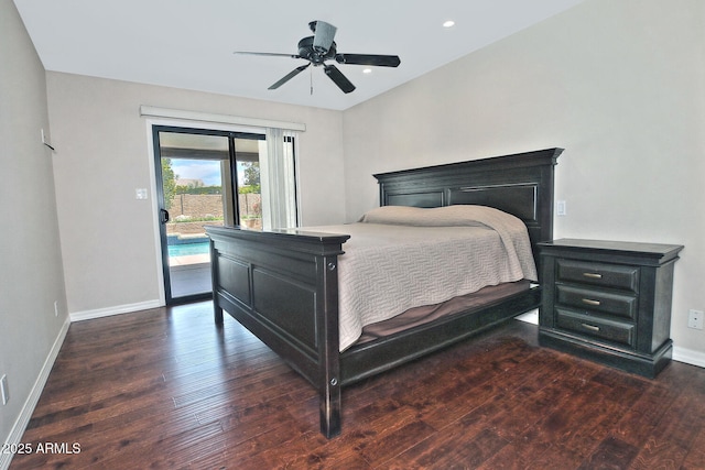 9476 E Laurel Ln, Scottsdale, AZ 85260 - bedroom featuring wood finished floors, access to outside, baseboards, recessed lighting, and a ceiling fan