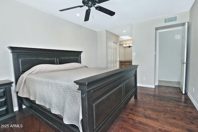 9476 E Laurel Ln, Scottsdale, AZ 85260 - bedroom featuring wood finished floors, baseboards, recessed lighting, and a ceiling fan