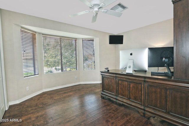 9476 E Laurel Ln, Scottsdale, AZ 85260 - office space with a ceiling fan, dark wood-type flooring, and baseboards