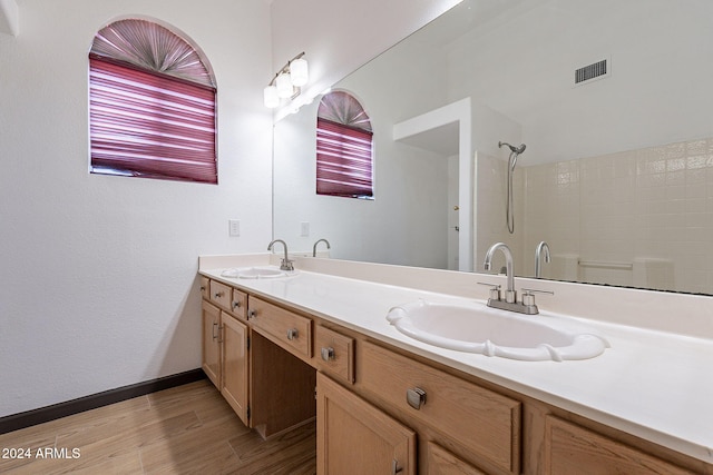 bathroom featuring vanity and a shower