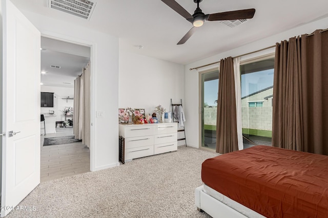 3454 E Jasmine Way, San Tan Valley, AZ 85143 - bedroom with a ceiling fan, carpet, visible vents, baseboards, and access to outside