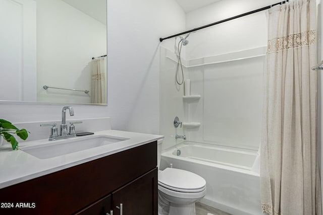 3454 E Jasmine Way, San Tan Valley, AZ 85143 - full bathroom featuring vanity, toilet, and shower / tub combo with curtain
