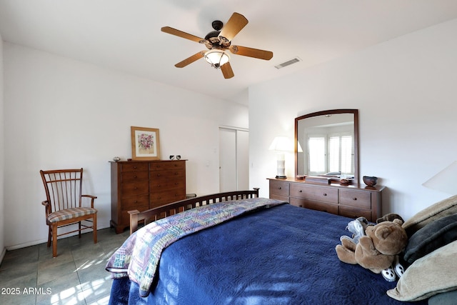 bedroom with a closet and ceiling fan