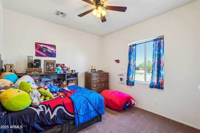 bedroom with carpet flooring and ceiling fan