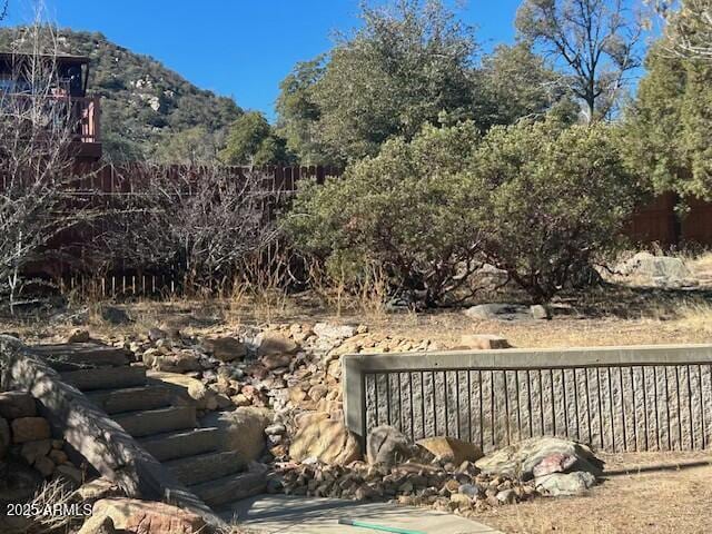 view of yard featuring a mountain view