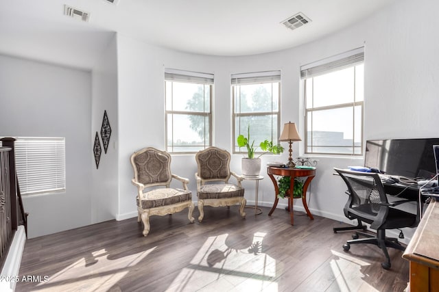 home office featuring dark hardwood / wood-style floors