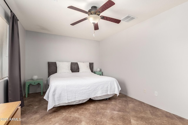 bedroom with visible vents and a ceiling fan