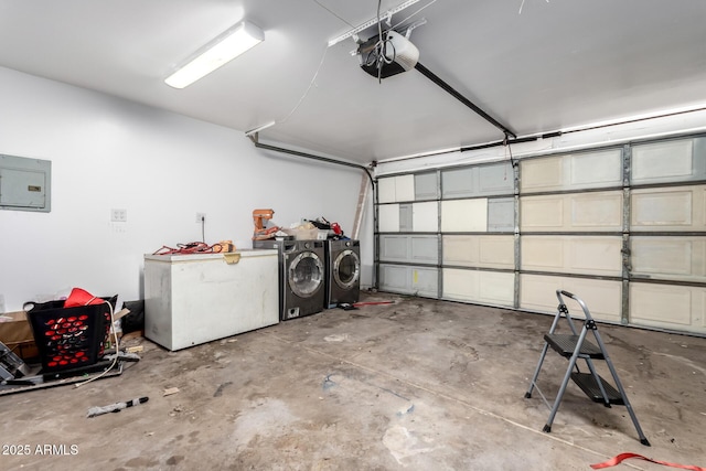 13039 N 19th Ave, Phoenix, AZ 85029 - garage featuring a garage door opener, electric panel, and washing machine and clothes dryer