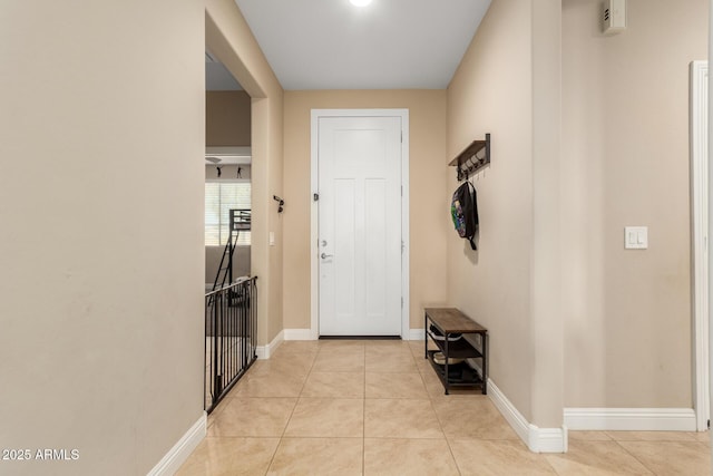 interior space featuring light tile patterned floors