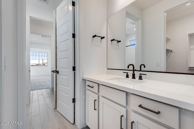 bathroom with wood-type flooring and vanity