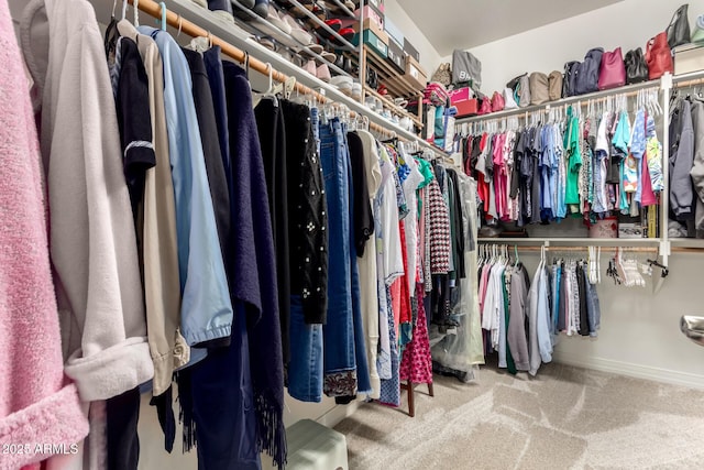 walk in closet featuring carpet floors