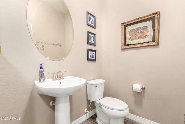 bathroom with sink, hardwood / wood-style floors, and toilet