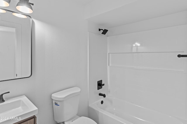 full bathroom featuring toilet, shower / bathtub combination, and vanity