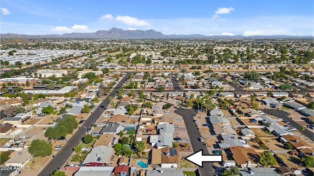 drone / aerial view featuring a mountain view