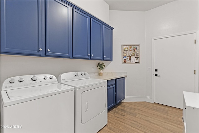 2625 N 24th St Unit 22, Mesa, AZ 85213 - laundry room featuring cabinet space, washer and clothes dryer, light wood-type flooring, and baseboards