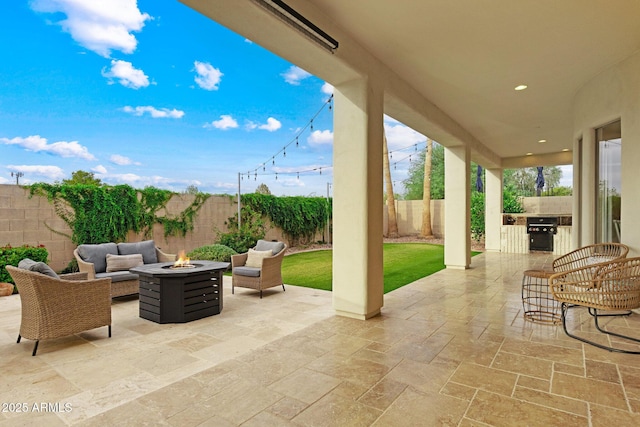 2625 N 24th St Unit 22, Mesa, AZ 85213 - fenced backyard with a patio, grilling area, and an outdoor living space with a fire pit