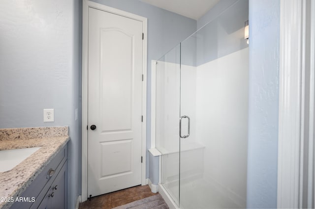 full bathroom featuring a stall shower and vanity