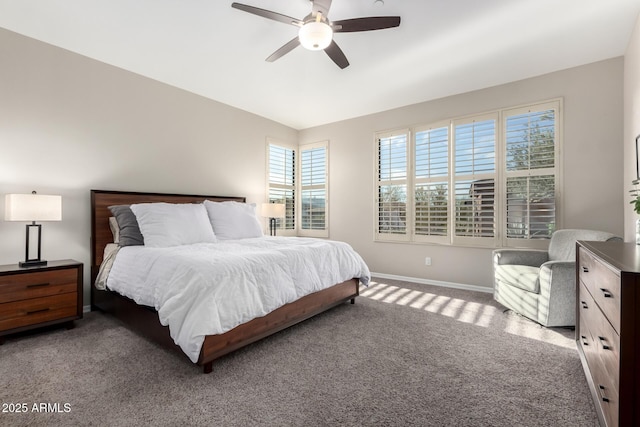 bedroom with ceiling fan and carpet flooring