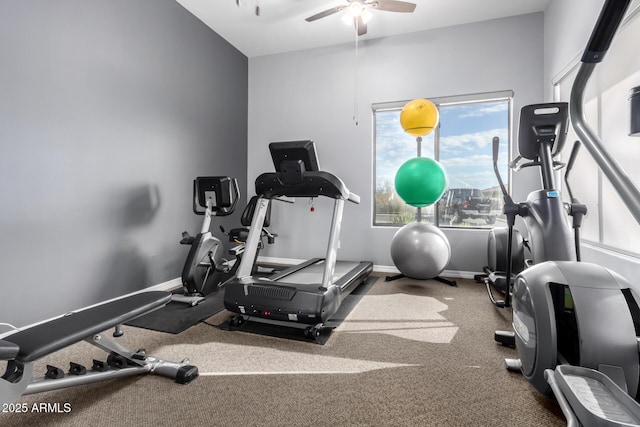 workout room with ceiling fan