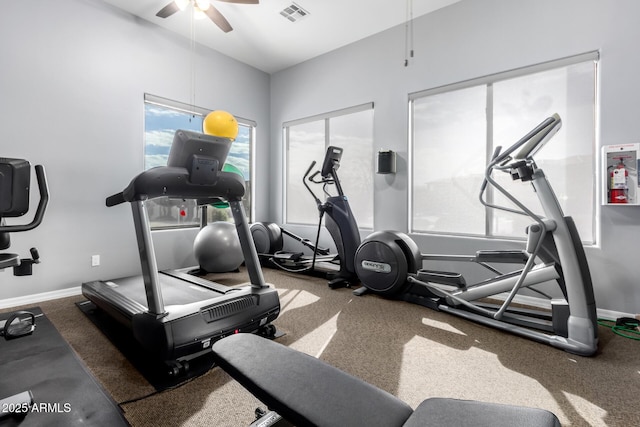 exercise area featuring ceiling fan