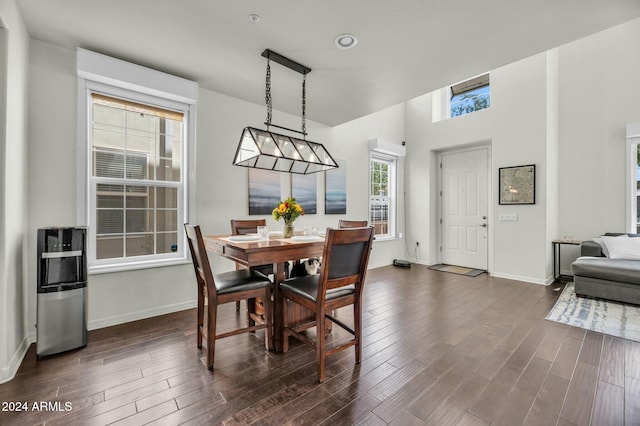 dining space with dark wood-type flooring