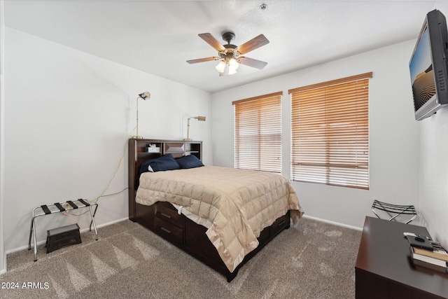 bedroom featuring ceiling fan and carpet flooring