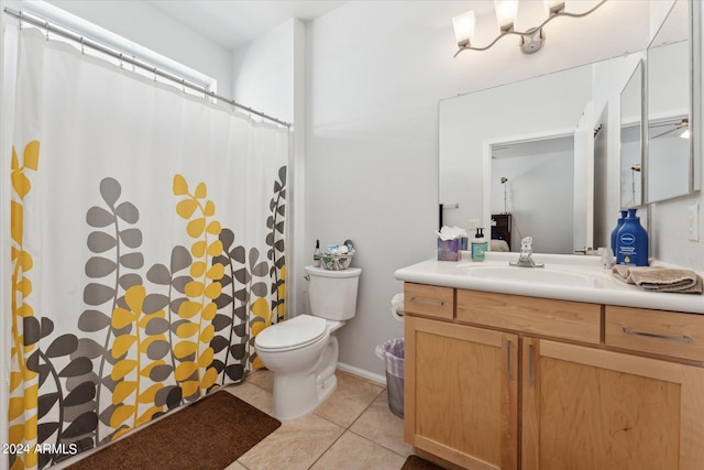 bathroom with tile patterned floors, toilet, and vanity