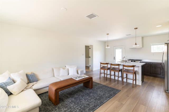 living area with light wood-style floors and healthy amount of natural light