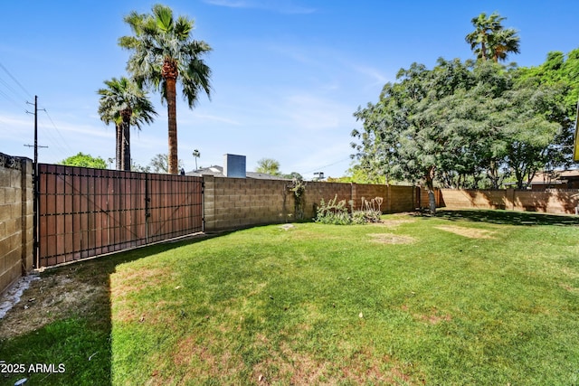 view of yard with a fenced backyard