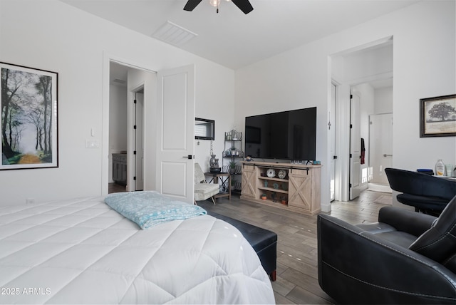 17385 W Sugar Hill Ct, Surprise, AZ 85388 - bedroom with wood finished floors and a ceiling fan