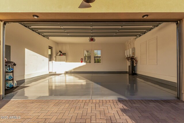 garage with a garage door opener