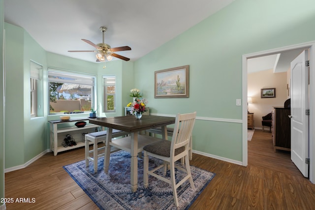 5830 E Mckellips Rd Unit 2, Mesa, AZ 85215 - dining room with a ceiling fan, wood finished floors, and baseboards