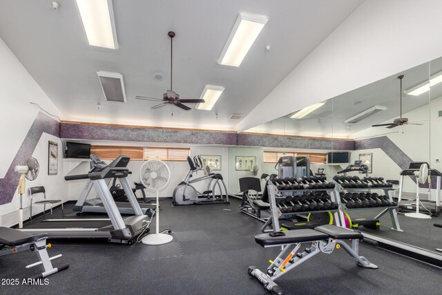 5830 E Mckellips Rd Unit 2, Mesa, AZ 85215 - workout area with ceiling fan and vaulted ceiling