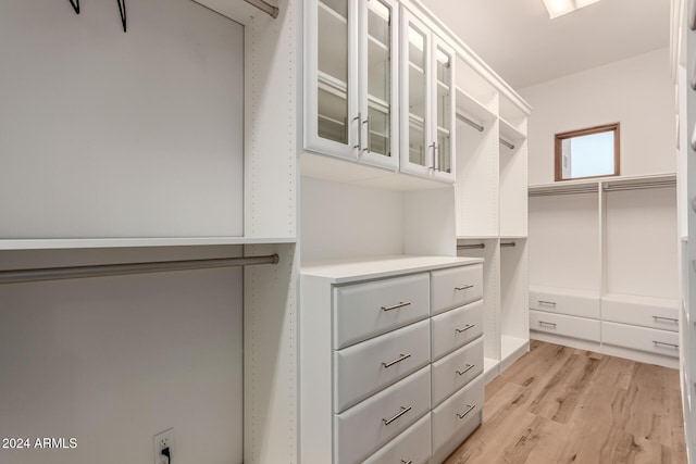 walk in closet with light wood-type flooring