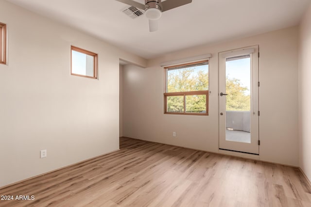 interior space featuring ceiling fan and light hardwood / wood-style flooring