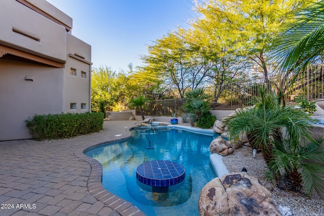 view of swimming pool featuring a patio