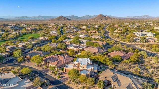 birds eye view of property featuring a mountain view