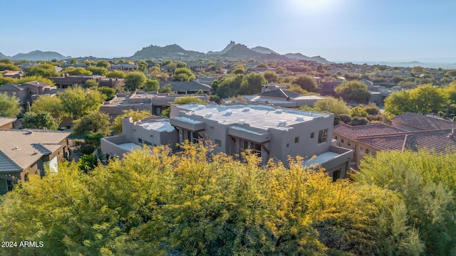 drone / aerial view featuring a mountain view