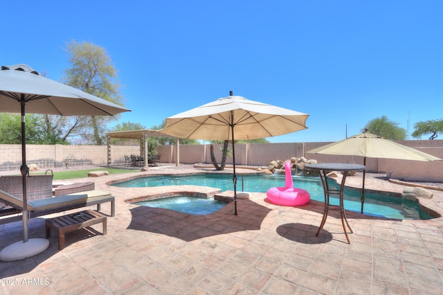 2041 E Palm Beach Dr, Chandler, AZ 85249 - view of pool featuring a patio, a fenced backyard, and a pool with connected hot tub
