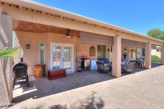 2041 E Palm Beach Dr, Chandler, AZ 85249 - view of patio with french doors, a ceiling fan, and an outdoor living space