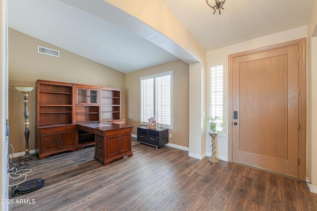 2041 E Palm Beach Dr, Chandler, AZ 85249 - foyer entrance with vaulted ceiling and dark wood-type flooring