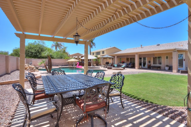 2041 E Palm Beach Dr, Chandler, AZ 85249 - fenced backyard with outdoor dining area, a patio, and an outdoor hangout area