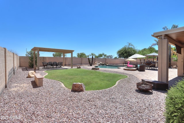 2041 E Palm Beach Dr, Chandler, AZ 85249 - fenced backyard with an outdoor fire pit, a patio area, and outdoor dining space