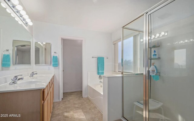 1805 E Aloe Pl, Chandler, AZ 85286 - full bath with a shower stall, double vanity, a sink, and a garden tub